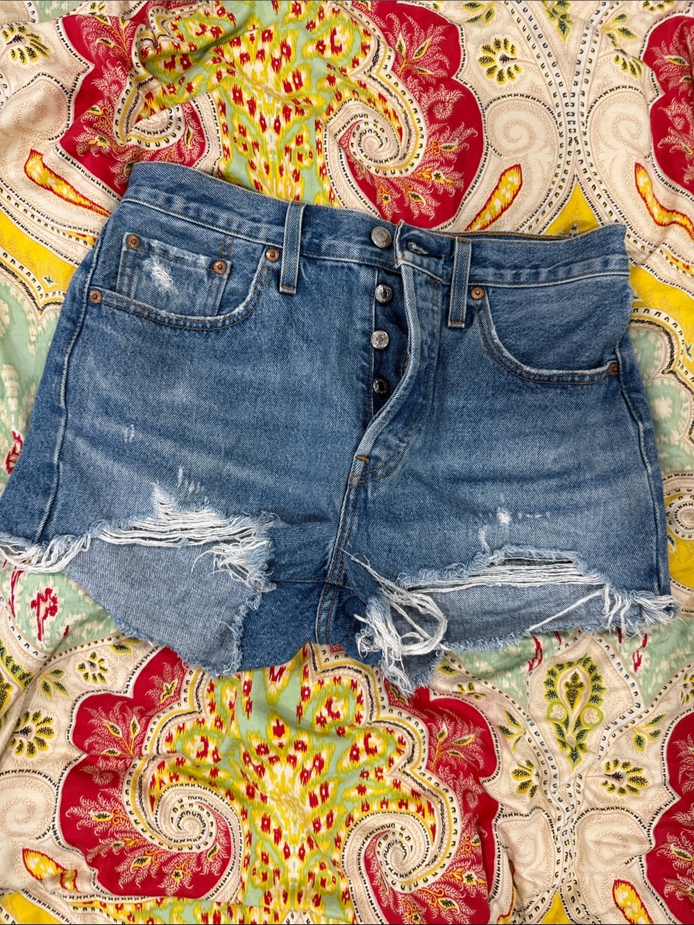 Levi's Distressed Blue Denim Cutoff Shorts